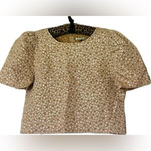 Versona Tan Cropped Flower Embossed Blouse